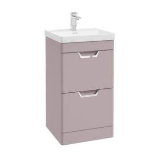 Freya 500mm 2 Drawer Floorstanding Vanity Unit Matt Cashmere Pink Brushed Chrome Handle