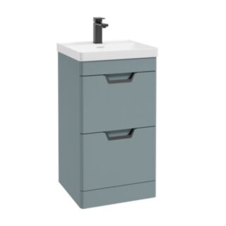 Freya 500mm 2 Drawer Floorstanding Vanity Unit Matt Coral Green Matt Black Handle