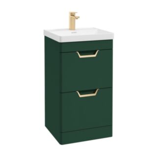 Freya 500mm 2 Drawer Floorstanding Vanity Unit Matt Wreath Green Brushed Gold Handle
