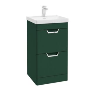 Freya 500mm 2 Drawer Floorstanding Vanity Unit Matt Wreath Green Brushed Chrome Handle