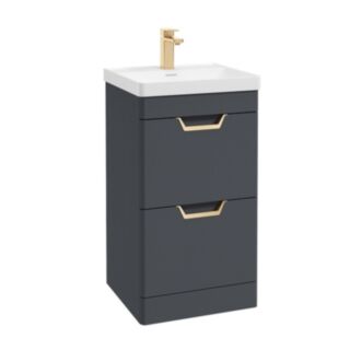 Freya 500mm 2 Drawer Floorstanding Vanity Unit Matt Night Sky Blue Brushed Gold Handle