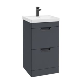 Freya 500mm 2 Drawer Floorstanding Vanity Unit Matt Night Sky Blue Matt Black Handle