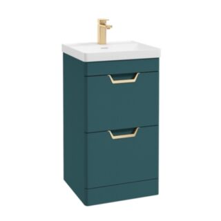 Freya 500mm 2 Drawer Floorstanding Vanity Unit Matt Ocean Blue Brushed Gold Handle