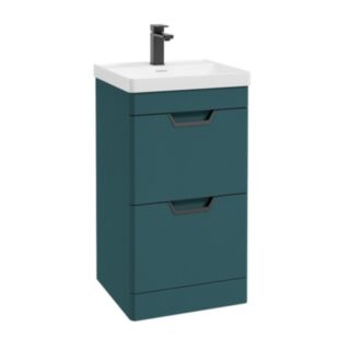 Freya 500mm 2 Drawer Floorstanding Vanity Unit Matt Ocean Blue Matt Black Handle