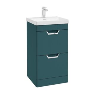 Freya 500mm 2 Drawer Floorstanding Vanity Unit Matt Ocean Blue Brushed Chrome Handle