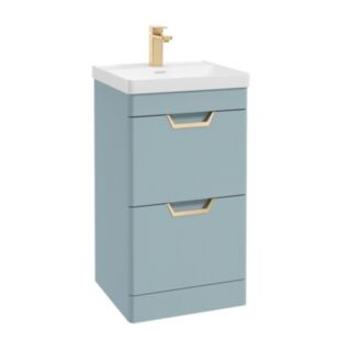 Freya 500mm 2 Drawer Floorstanding Vanity Unit Matt Morning Sky Blue Brushed Gold Handle