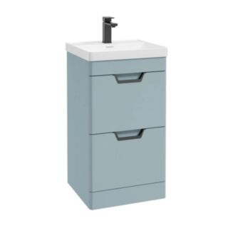 Freya 500mm 2 Drawer Floorstanding Vanity Unit Matt Morning Sky Blue Matt Black Handle