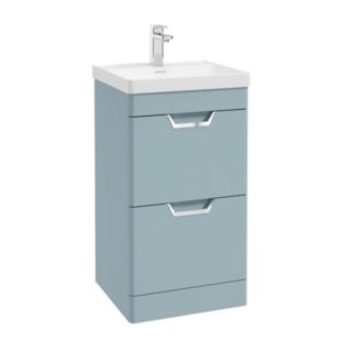Freya 500mm 2 Drawer Floorstanding Vanity Unit Matt Morning Sky Blue Brushed Chrome Handle