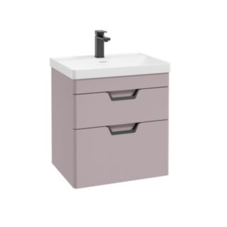 Freya 600mm 2 Drawer Wall Hung Vanity Unit Matt Cashmere Pink Matt Black Handles