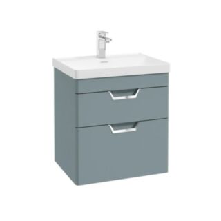 Freya 600mm 2 Drawer Wall Hung Vanity Unit Matt Coral Green Brushed Chrome Handles