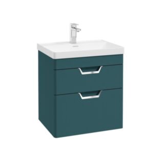 Freya 600mm 2 Drawer Wall Hung Vanity Unit Matt Ocean Blue Brushed Chrome Handles