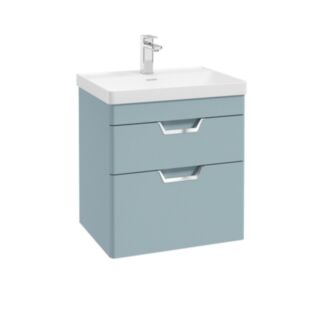 Freya 600mm 2 Drawer Wall Hung Vanity Unit Matt Morning Sky Blue Brushed Chrome Handles