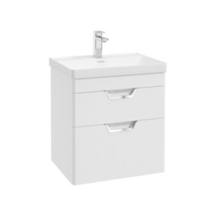 Freya 600mm 2 Drawer Wall Hung Vanity Unit Matt White Brushed Chrome Handles