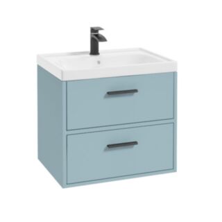 Finland 600mm 2 Drawer Wall Hung Vanity Unit Matt Morning Sky Blue Matt Black Handle
