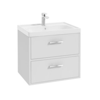 Finland 600mm 2 Drawer Wall Hung Vanity Unit Matt White Brushed Chrome Handle