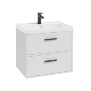 Finland 600mm 2 Drawer Wall Hung Vanity Unit Matt White Matt Black Handle
