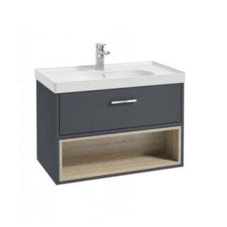 Malmo 800mm Open Shelf Unit Matt Night Sky Blue Chrome Handle Matt Basin