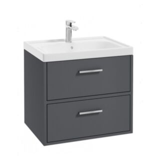Finland 600mm 2 Drawer Wall Hung Vanity Unit Matt Midnight Grey Brushed Chrome Handle