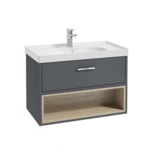 Malmo 800mm Open Shelf Unit Midnight Grey Chrome Handle Matt Basin