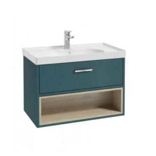Malmo 800mm Open Shelf Unit Ocean Blue Chrome Handle Matt Basin