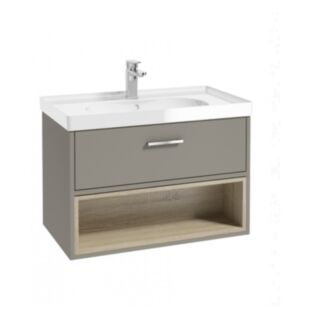 Malmo 800mm Open Shelf Unit Khaki Chrome Handle Gloss Basin
