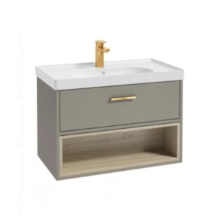 Malmo 800mm Open Shelf Unit Khaki Brushed Gold Handle Matt Basin