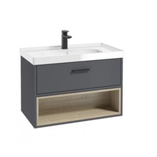 Malmo 800mm Open Shelf Unit Midnight Grey Black Handle Gloss Basin