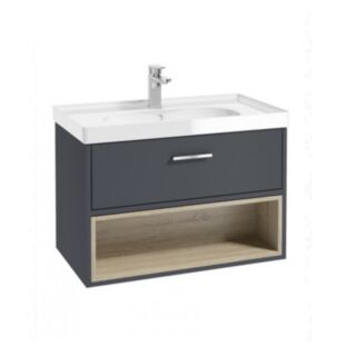 Malmo 800mm Open Shelf Unit Matt Night Sky Blue Chrome Handle Gloss Basin