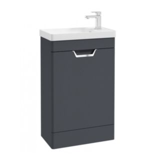 Freya 550mm 1 Door Floor Unit Matt Night Sky Blue Brushed Chrome Handle