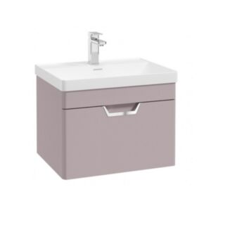 Freya 600mm 1 Drawer Wall Hung Vanity Unit Cashmere Pink Brushed Chrome Handle