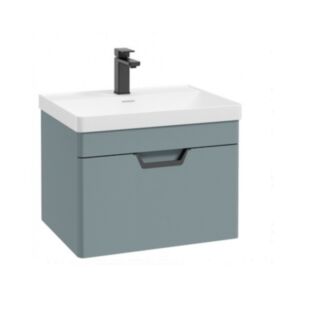 Freya 600mm 1 Drawer Wall Hung Vanity Unit Coral Green Matt Black Handle