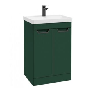 Freya 600mm 2 Door Floorstanding Vanity Unit Matt Wreath Green Matt Black Handle