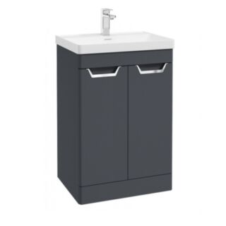 Freya 600mm 2 Door Floorstanding Vanity Unit Matt Night Sky Blue Brushed Chrome Handle