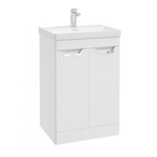 Freya 600mm 2 Door Floorstanding Vanity Unit Matt White Brushed Chrome Handle