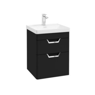 Freya 500mm 2 Drawer Wall Hung Vanity Unit Matt Black Brushed Chrome Handle