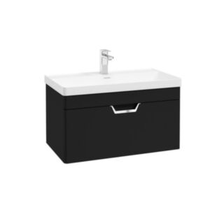 Freya 800mm 1 Drawer Wall Hung Vanity Unit Matt Black Brushed Chrome Handle
