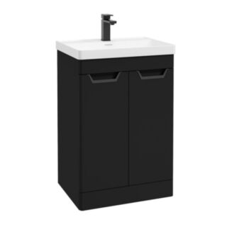 Freya 600mm 2 Door Floorstanding Vanity Unit Matt Black Matt Black Handle