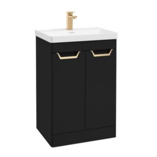 Freya 600mm 2 Door Floorstanding Vanity Unit Matt Black Brushed Gold Handle