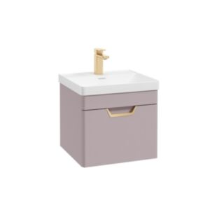 Freya 500mm 1 Drawer Wall Hung Unit Matt Cashmere Pink Brushed Gold Handle