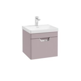 Freya 500mm 1 Drawer Wall Hung Unit Matt Cashmere Pink Brushed Chrome Handle