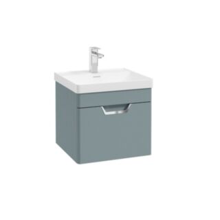 Freya 500mm 1 Drawer Wall Hung Unit Matt Coral Green Brushed Chrome Handle