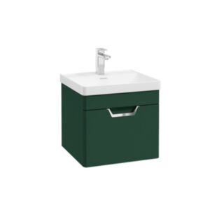 Freya 500mm 1 Drawer Wall Hung Unit Matt Wreath Green Brushed Chrome Handle