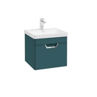 Freya 500mm 1 Drawer Wall Hung Unit Matt Ocean Blue Brushed Chrome Handle