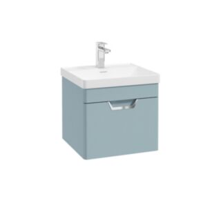 Freya 500mm 1 Drawer Wall Hung Unit Matt Morning Sky Blue Brushed Chrome Handle