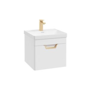 Freya 500mm 1 Drawer Wall Hung Unit Matt White Brushed Gold Handle