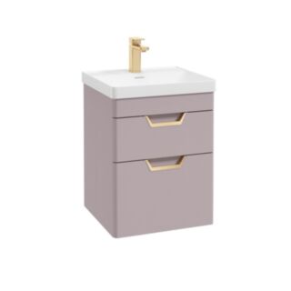 Freya 500mm 2 Drawer Wall Hung Vanity Unit Matt Cashmere Pink Brushed Gold Handle