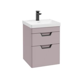 Freya 500mm 2 Drawer Wall Hung Vanity Unit Matt Cashmere Pink Matt Black Handle