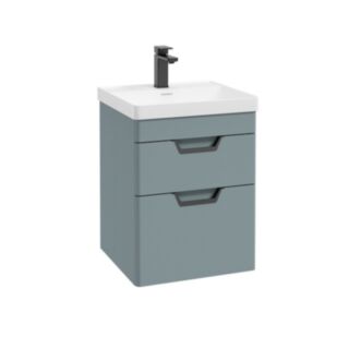 Freya 500mm 2 Drawer Wall Hung Vanity Unit Matt Coral Green Matt Black Handle