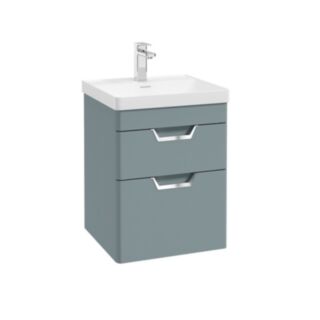 Freya 500mm 2 Drawer Wall Hung Vanity Unit Matt Coral Green Brushed Chrome Handle