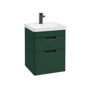 Freya 500mm 2 Drawer Wall Hung Vanity Unit Matt Wreath Green Matt Black Handle